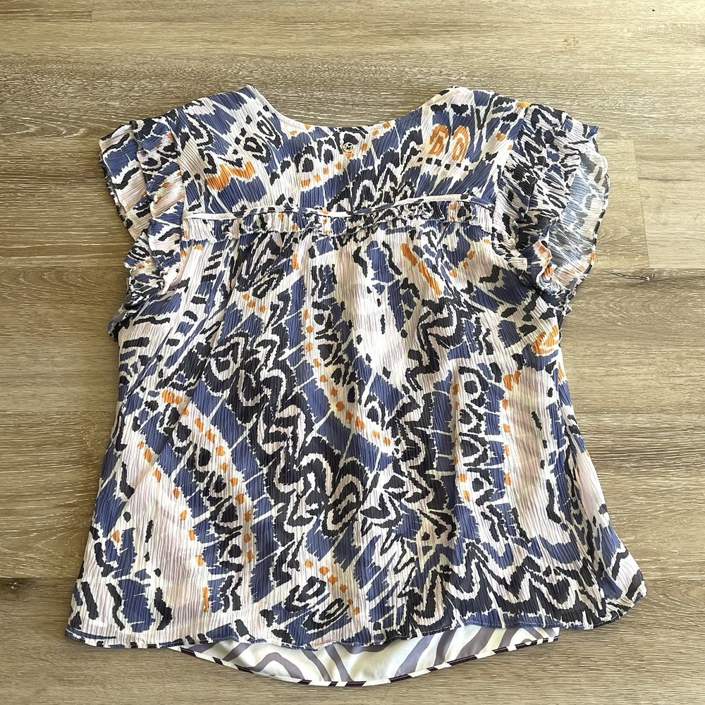 Marie Oliver Flutter Sleeve Blouse Small Zebra Lined Crinkle Fabric V-Neck Ties - Picture 7 of 8
